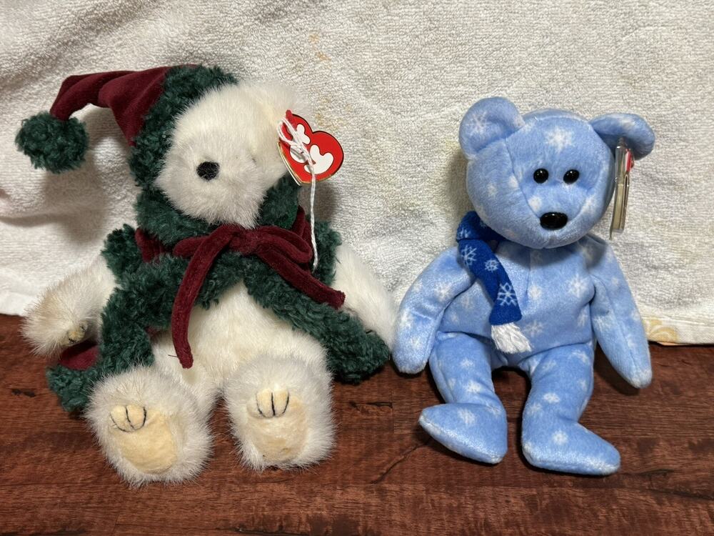Ty Beanie Baby Attic Treasures Collection KLAUS Santa Bear + ‘99 Holiday Bear